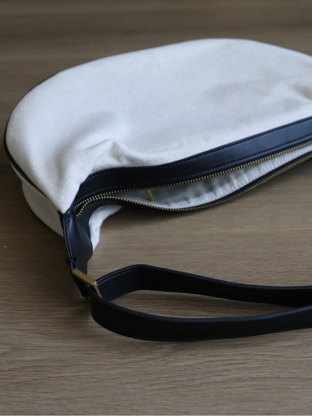 Zara Linen Cotton Oval Hobo Shoulder Bag Cream Black - Picture 15 of 15
